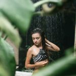 woman showering