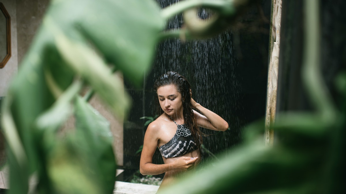woman showering