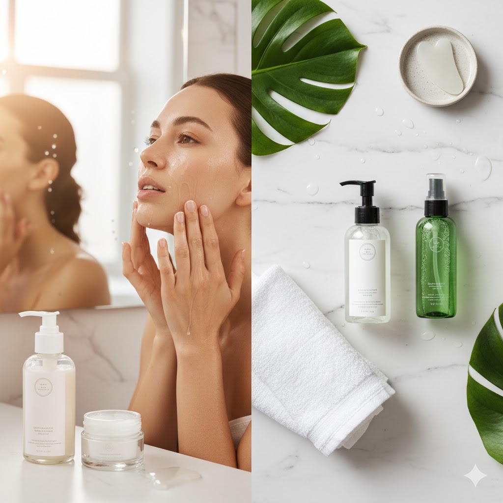 Εφαρμογή λαδιού καθαρισμού για διπλό καθαρισμό προσώπου.