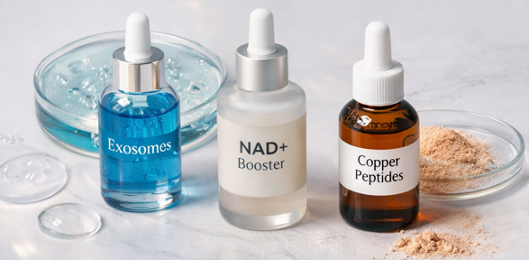 Συστατικά skin longevity όπως εξωσώματα, NAD+ και πεπτίδια χαλκού