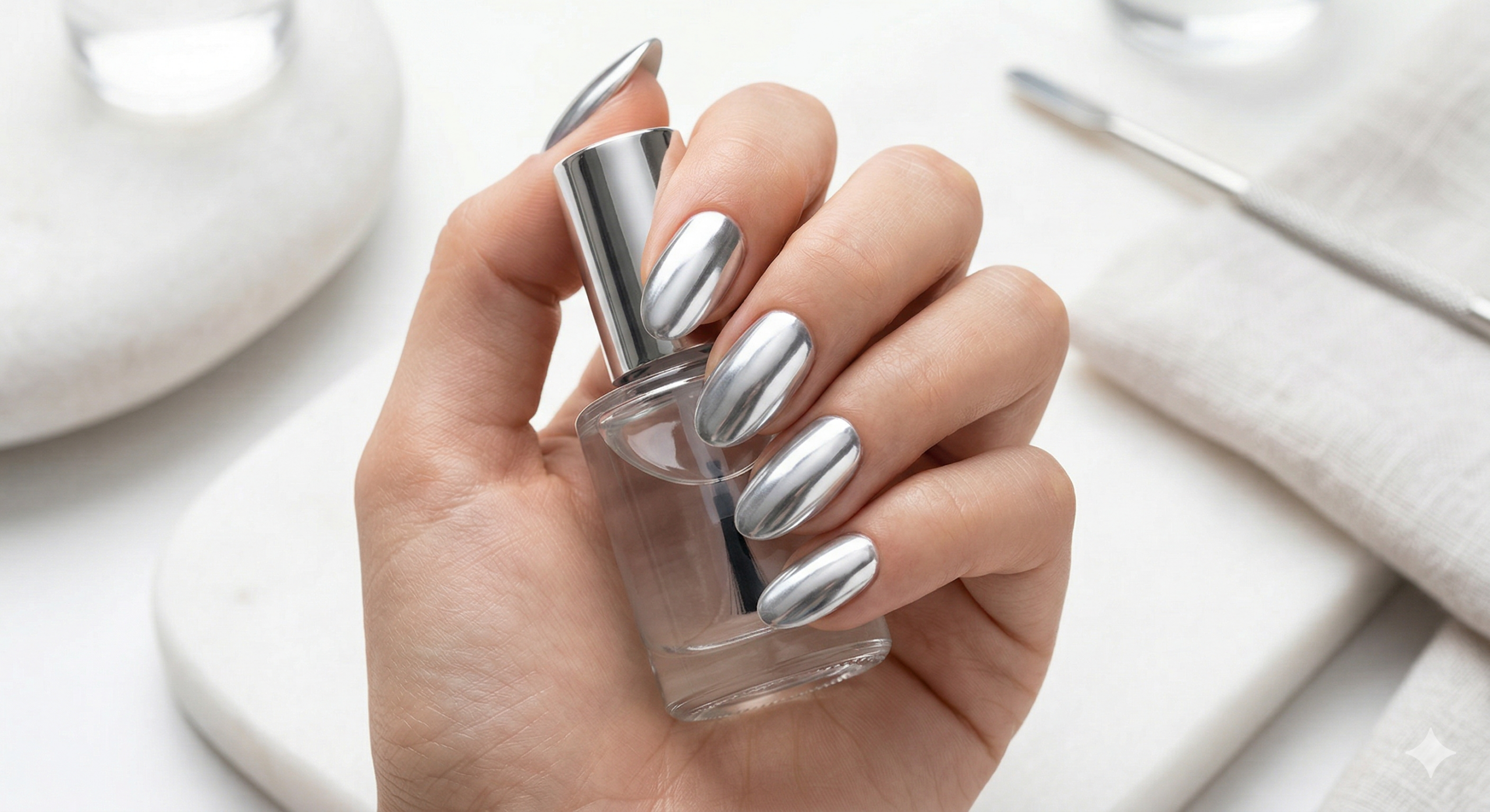 Chrome nails με μεταλλικό εφέ καθρέφτη για την άνοιξη